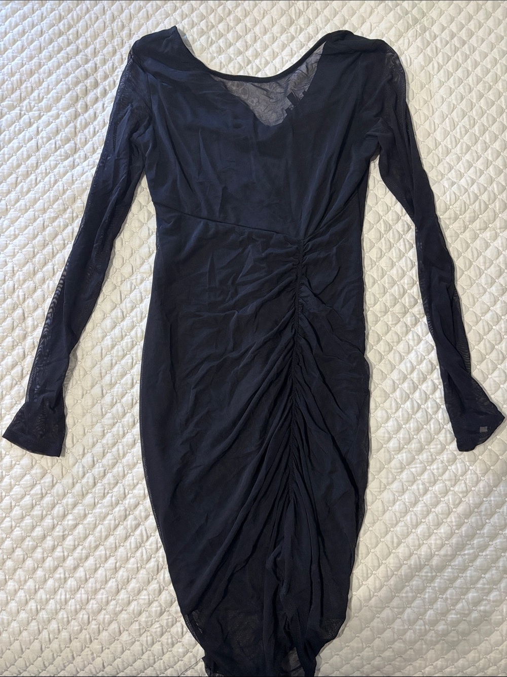 bebe Black Long-Sleeve Ruched Sheath Dress